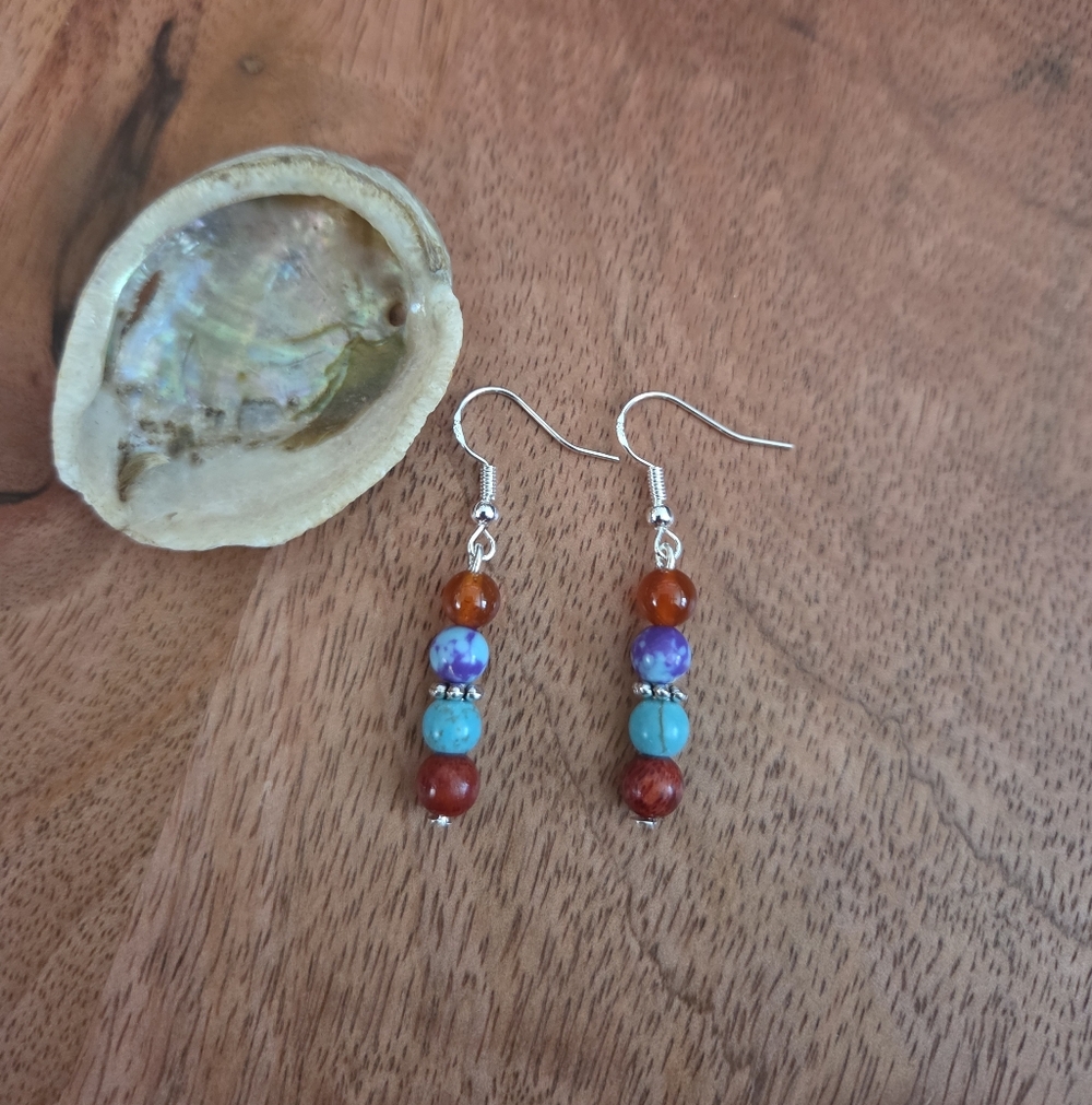 Turquoise Red Agate Apple Coral Purple Blue Jasper Earrings Boho Artsy  Jewelry